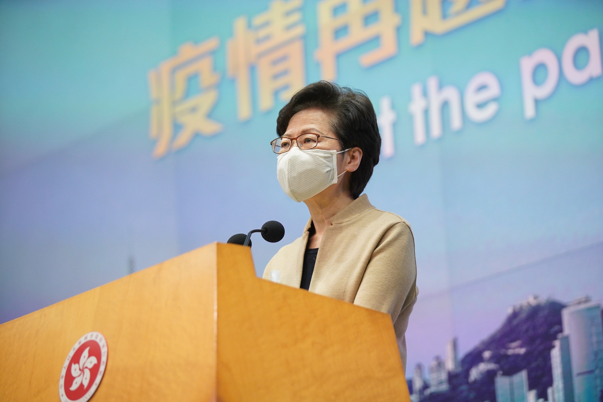 林鄭月娥呼籲市民留家抗疫。(鄭子峰攝) 林鄭月娥呼籲市民留家抗疫。(鄭子峰攝)