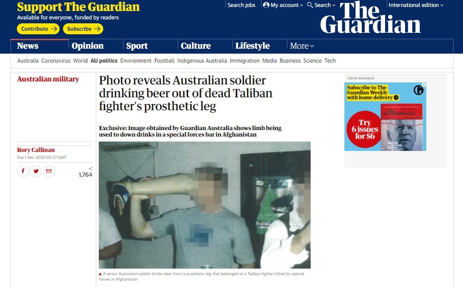 圖為英國《衛報》獨家報道的網站截圖。