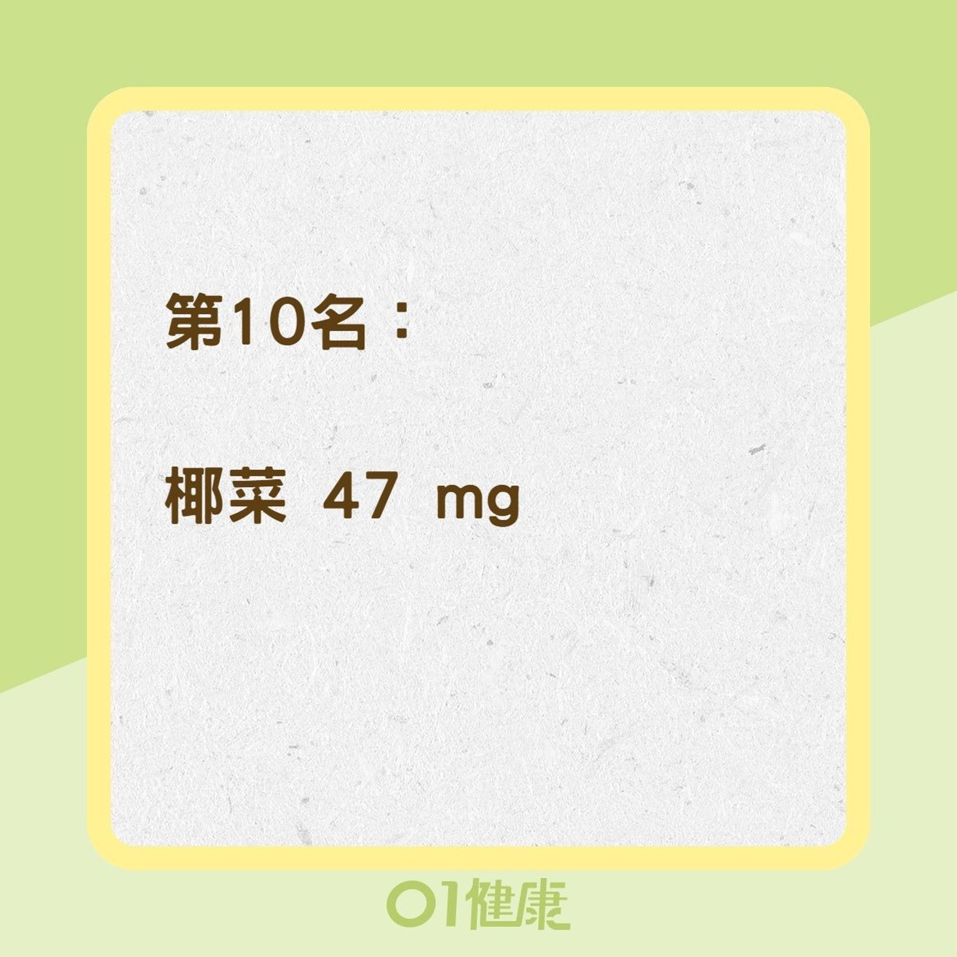 含鈣蔬菜排行榜(01製圖) 含鈣蔬菜排行榜(01製圖)