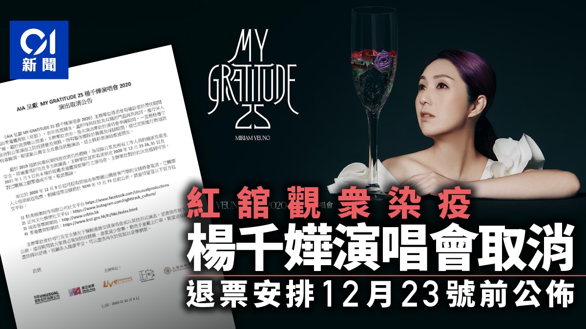 張敬軒紅館演唱會4觀眾確診 楊千嬅6場演唱會宣布取消 張敬軒紅館演唱會4觀眾確診 楊千嬅6場演唱會宣布取消