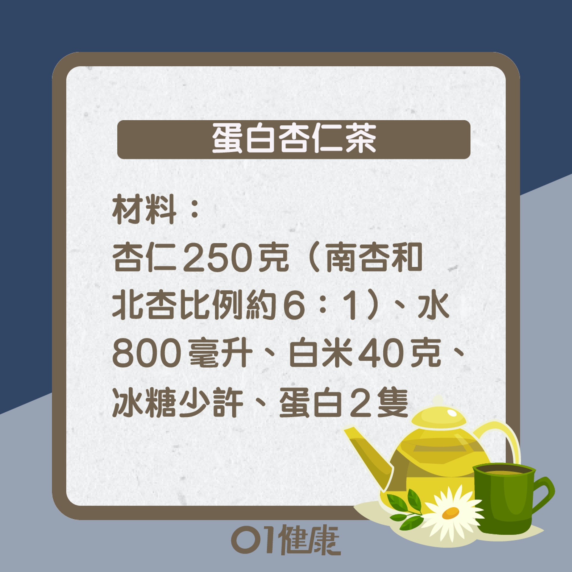 蛋白杏仁茶知多啲(01製圖) 蛋白杏仁茶知多啲(01製圖)