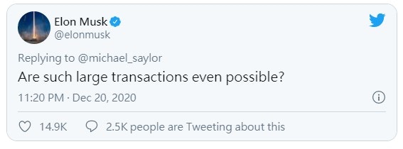 馬斯克對Bitcoin感興趣Twitter問可否將Tesla資產轉換成比特幣