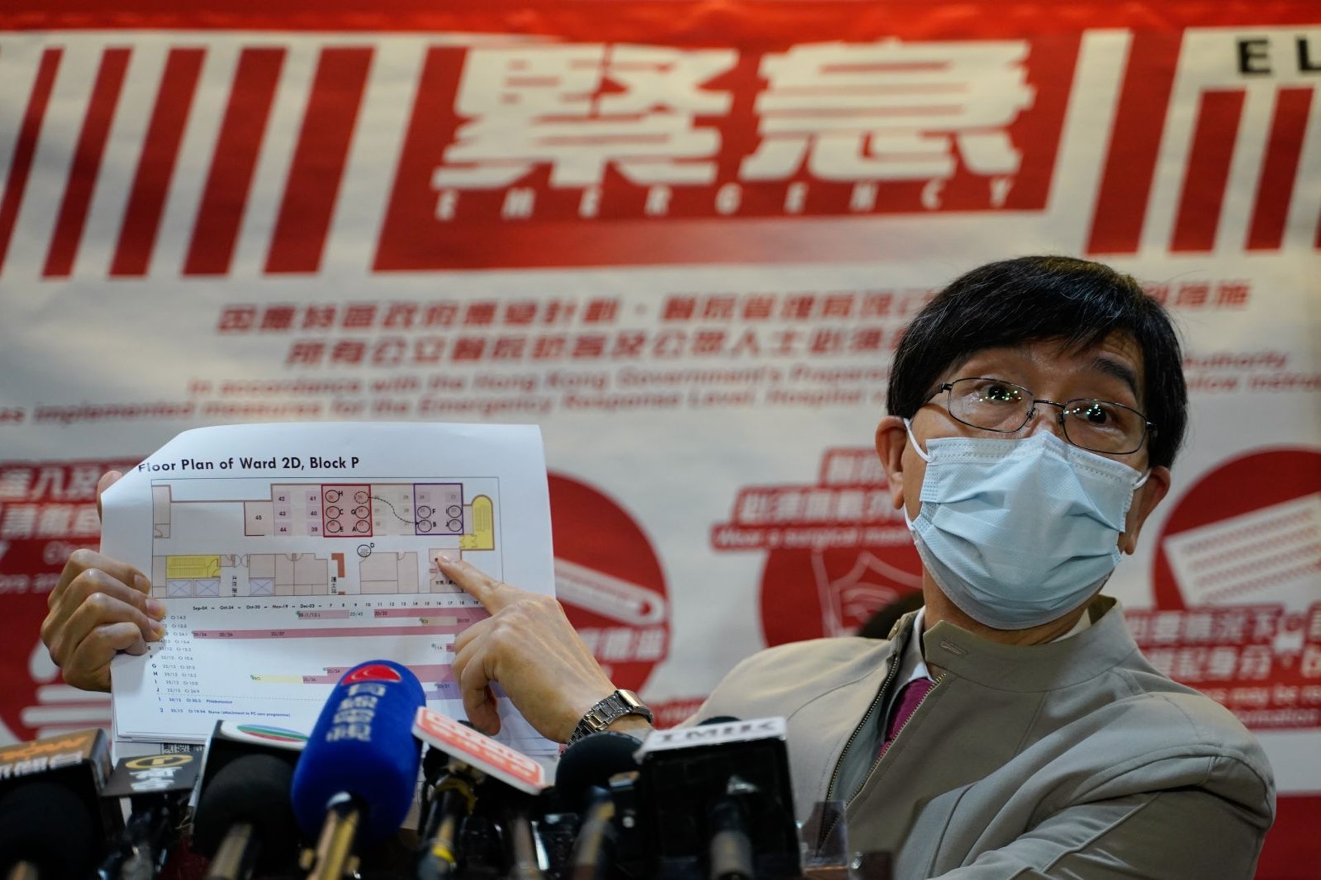 12月26日,聯合醫院小型爆發,11病人4醫護感染,袁國勇到場視察,他表示有病人曾轉病隔,感染多人,但坦言床位緊張,難以避免。(廖雁雄攝) 12月26日,聯合醫院小型爆發,11病人4醫護感染,袁國勇到場視察,他表示有病人曾轉病隔,感染多人,但坦言床位緊張,難以避免。(廖雁雄攝)