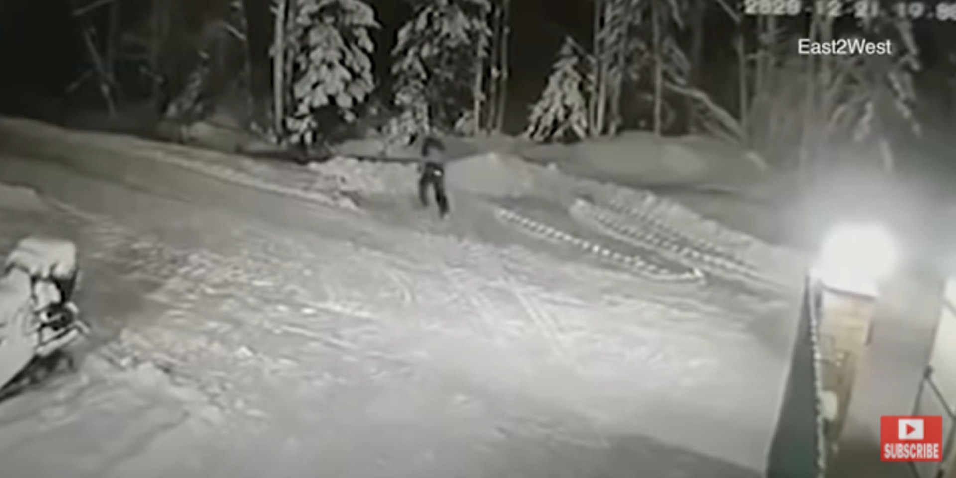1名10歲童在雪地玩捉迷藏之際,有隻野狼伺機施襲。(YouTube影片截圖) 1名10歲童在雪地玩捉迷藏之際,有隻野狼伺機施襲。(YouTube影片截圖)