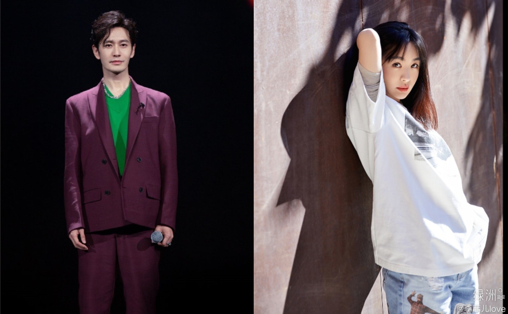 有網友指出黃曉明不避諱同前女友李菲兒同台。（黃曉明工作室微博圖片﹑李菲兒微博圖片）