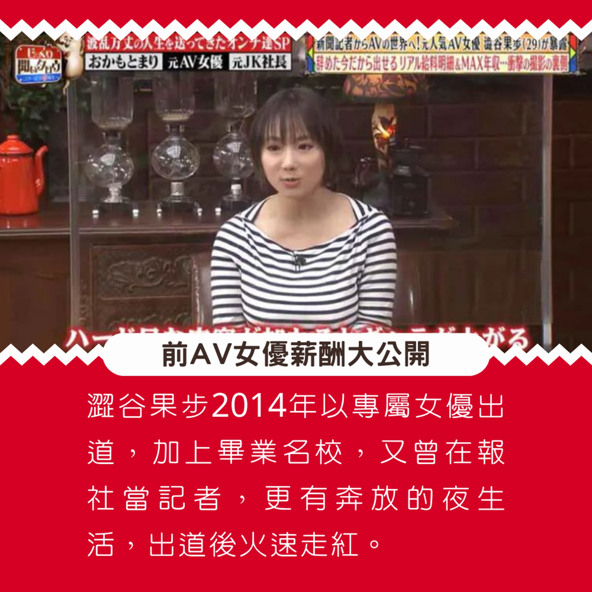 日本記者下海拍AV 年收入暴增七倍!女優自揭片酬(01製圖/節目截圖) 日本記者下海拍AV 年收入暴增七倍!女優自揭片酬(01製圖/節目截圖)