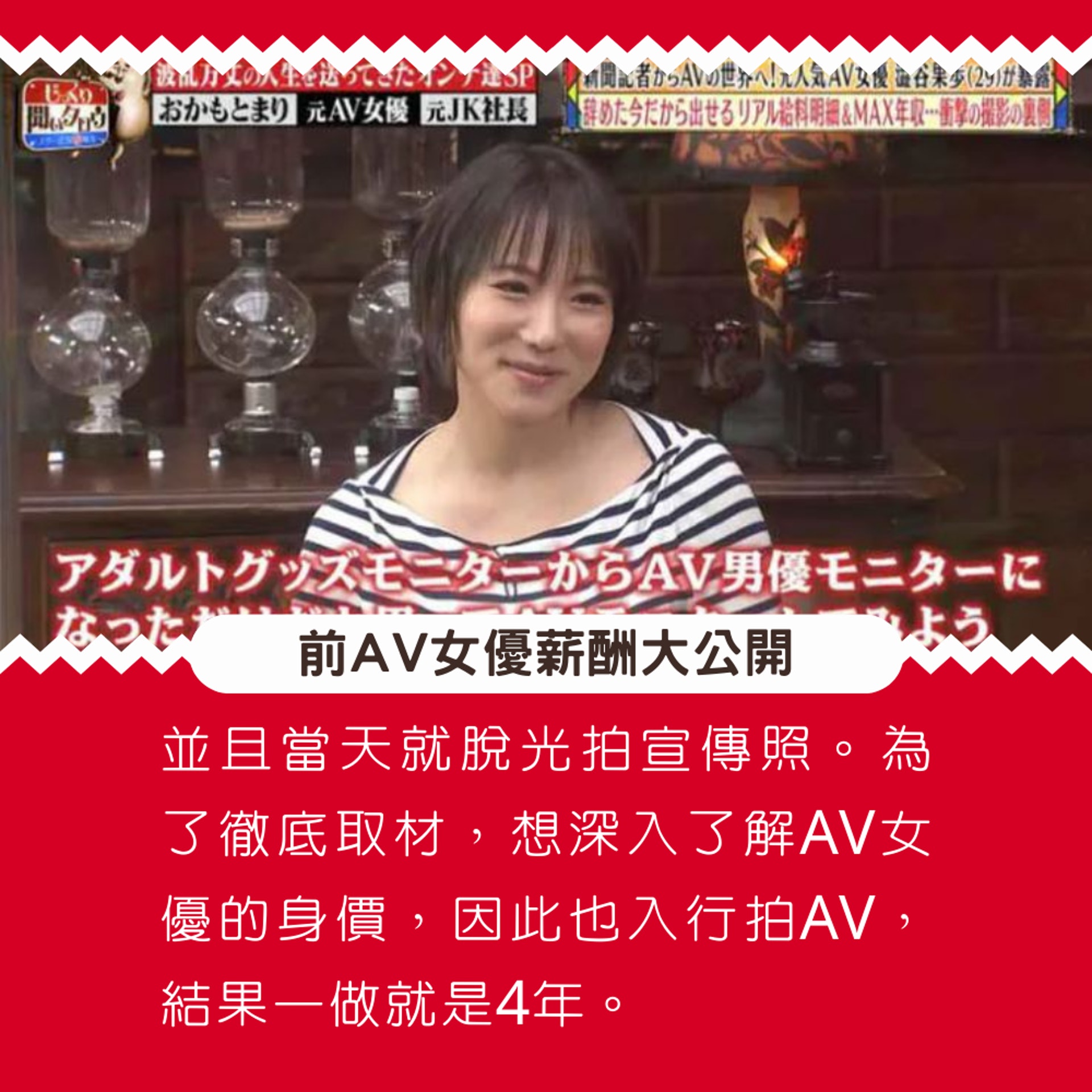 日本記者下海拍AV 年收入暴增七倍!女優自揭片酬(01製圖/節目截圖) 日本記者下海拍AV 年收入暴增七倍!女優自揭片酬(01製圖/節目截圖)