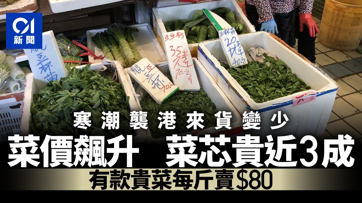 天氣凍來貨變少 蔬菜漲價菜芯貴近3成 有款貴菜每斤賣80元 天氣凍來貨變少 蔬菜漲價菜芯貴近3成 有款貴菜每斤賣80元