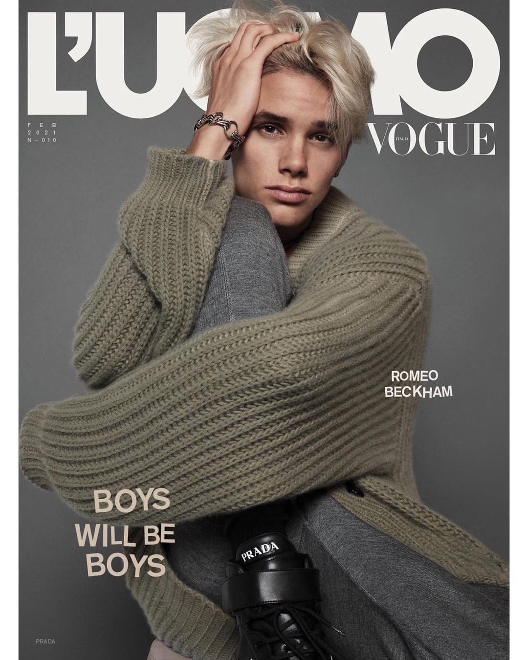碧咸次子Romeo初登時尚雜誌封面即憑高顏值被讚揚。（Instagram@RomeoBeckham）