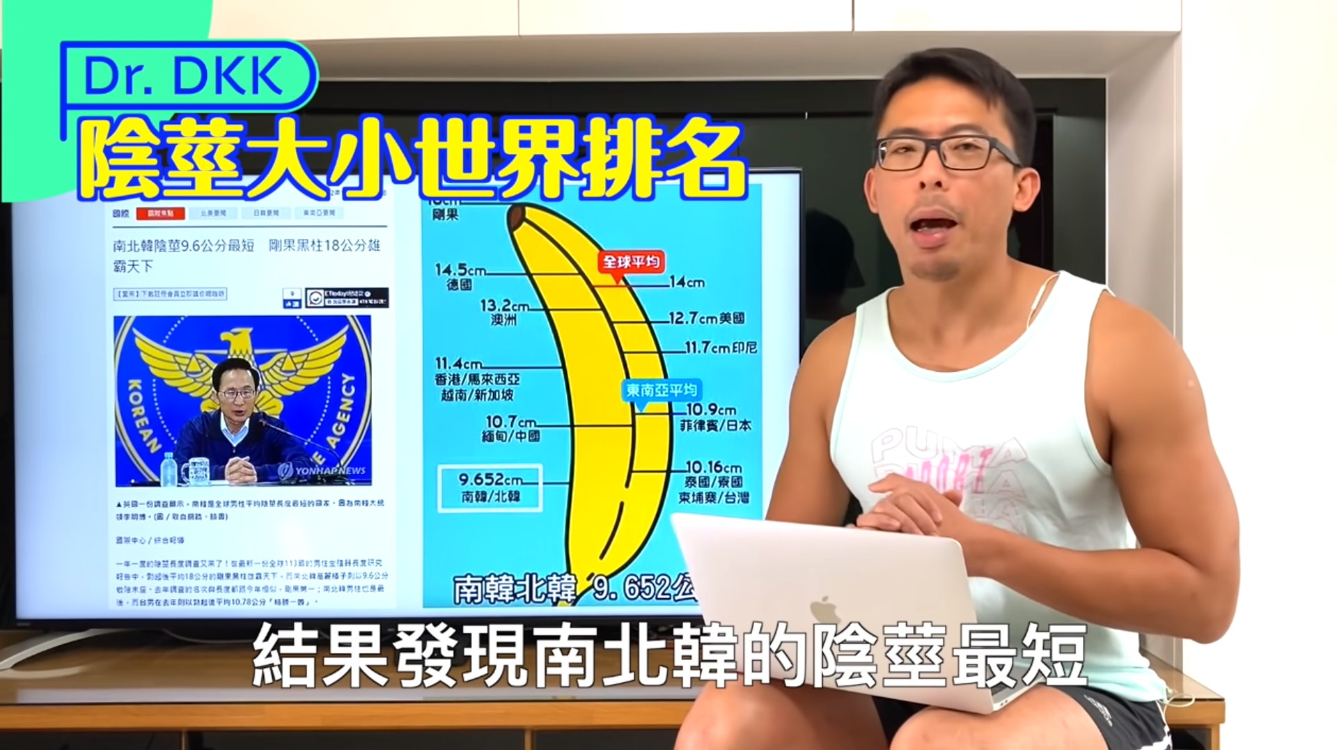 台北市聯合醫院忠孝院區泌尿科醫師程威銘在YouTube頻道中分享《陰莖大小你排老幾?》之影片,一項全球陰莖調查發現,南北韓人的陰莖長度敬陪末座,只有9.6公分。(Youtube@程威銘醫師Dr. DKK) 台北市聯合醫院忠孝院區泌尿科醫師程威銘在YouTube頻道中分享《陰莖大小你排老幾?》之影片,一項全球陰莖調查發現,南北韓人的陰莖長度敬陪末座,只有9.6公分。(Youtube@程威銘醫師Dr. DKK)