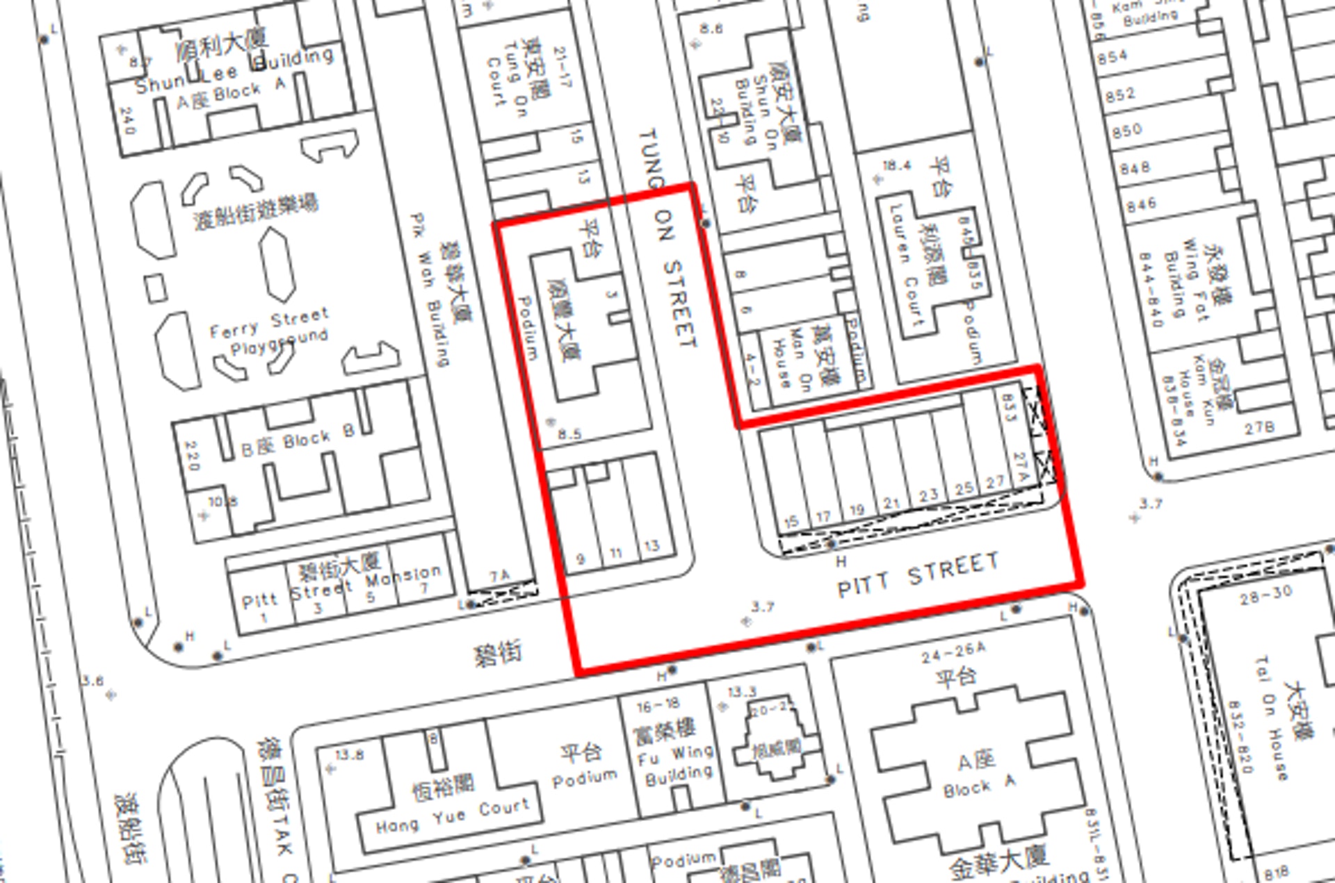 油麻地封區 油麻地封區範圍:碧街9-27號和東安街3號