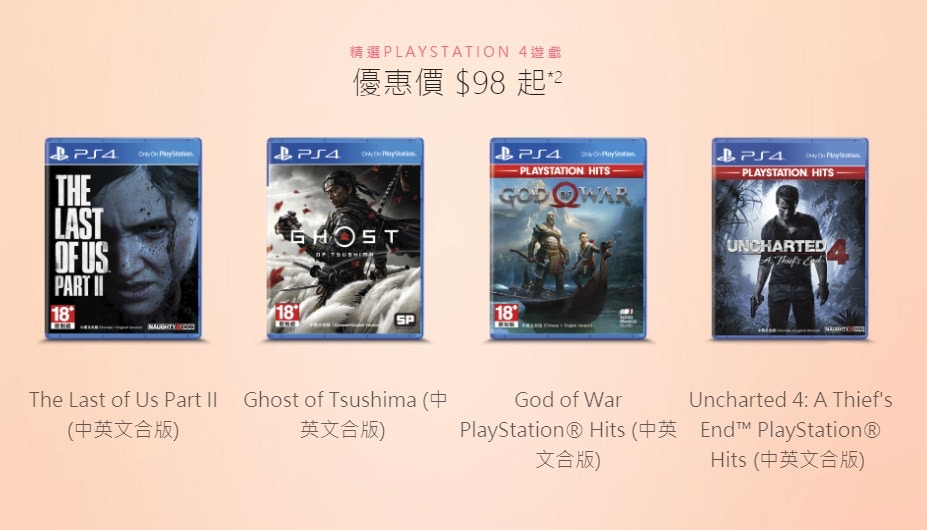 四款實體版遊戲減價，TLOU2 $238、對馬$308、GoW$98及Uncharted 4 $98