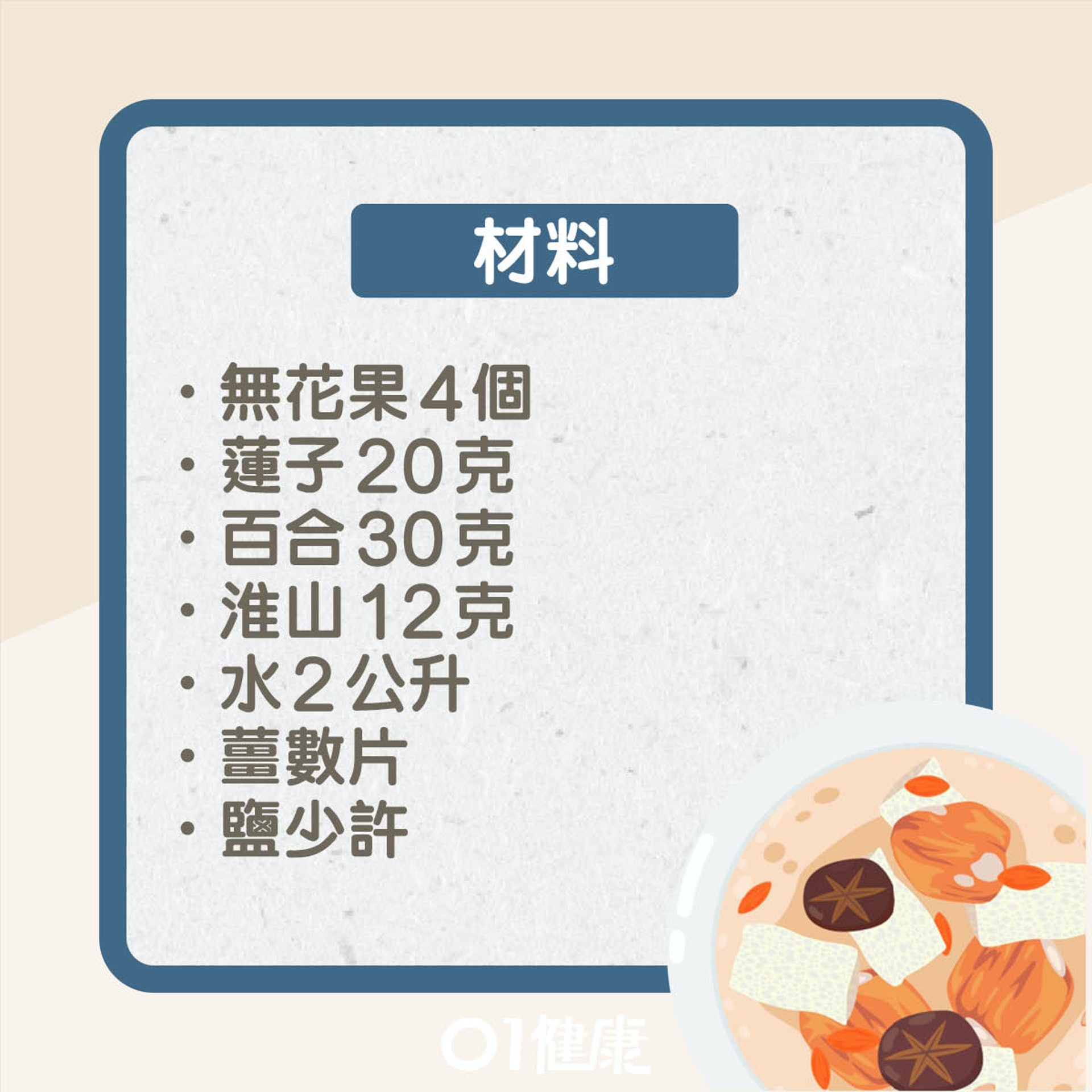 無花果淮山蓮子瘦肉湯(01製圖) 無花果淮山蓮子瘦肉湯(01製圖)