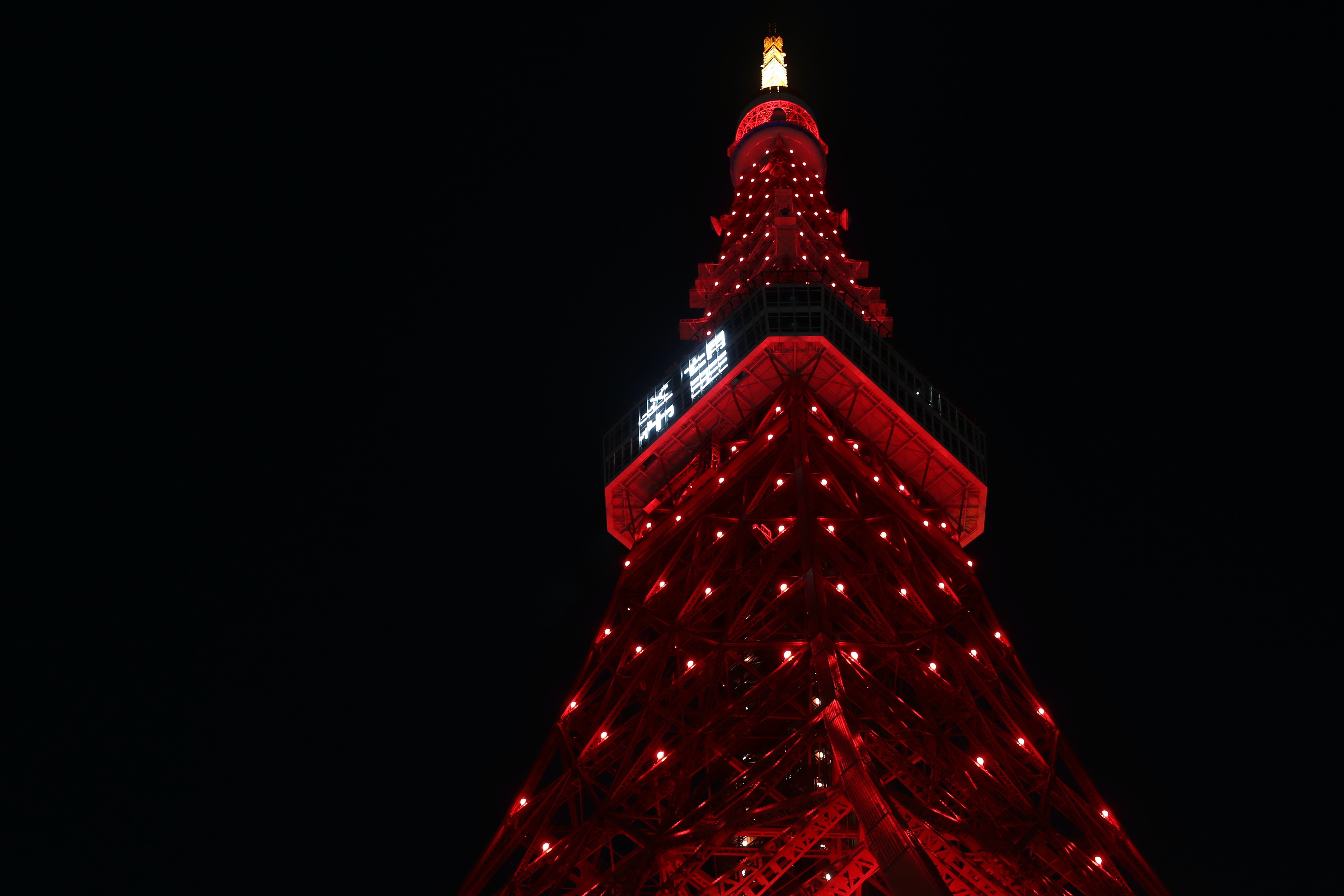 图为2021年2月11日，日本东京的地标性建筑东京塔点亮红灯，庆祝农历新年。 （新华社）