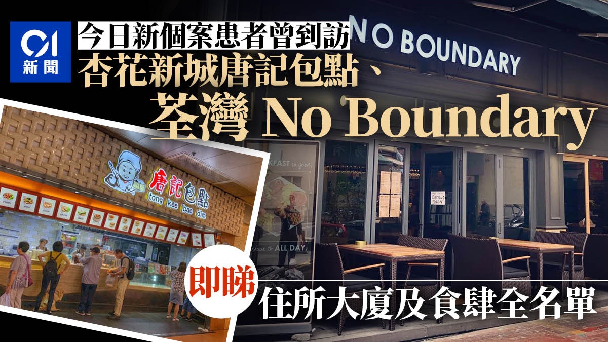 確診大廈食肆|杏花新城唐記包點上榜 荃灣患者曾到No Boundary 確診大廈食肆|杏花新城唐記包點上榜 荃灣患者曾到No Boundary