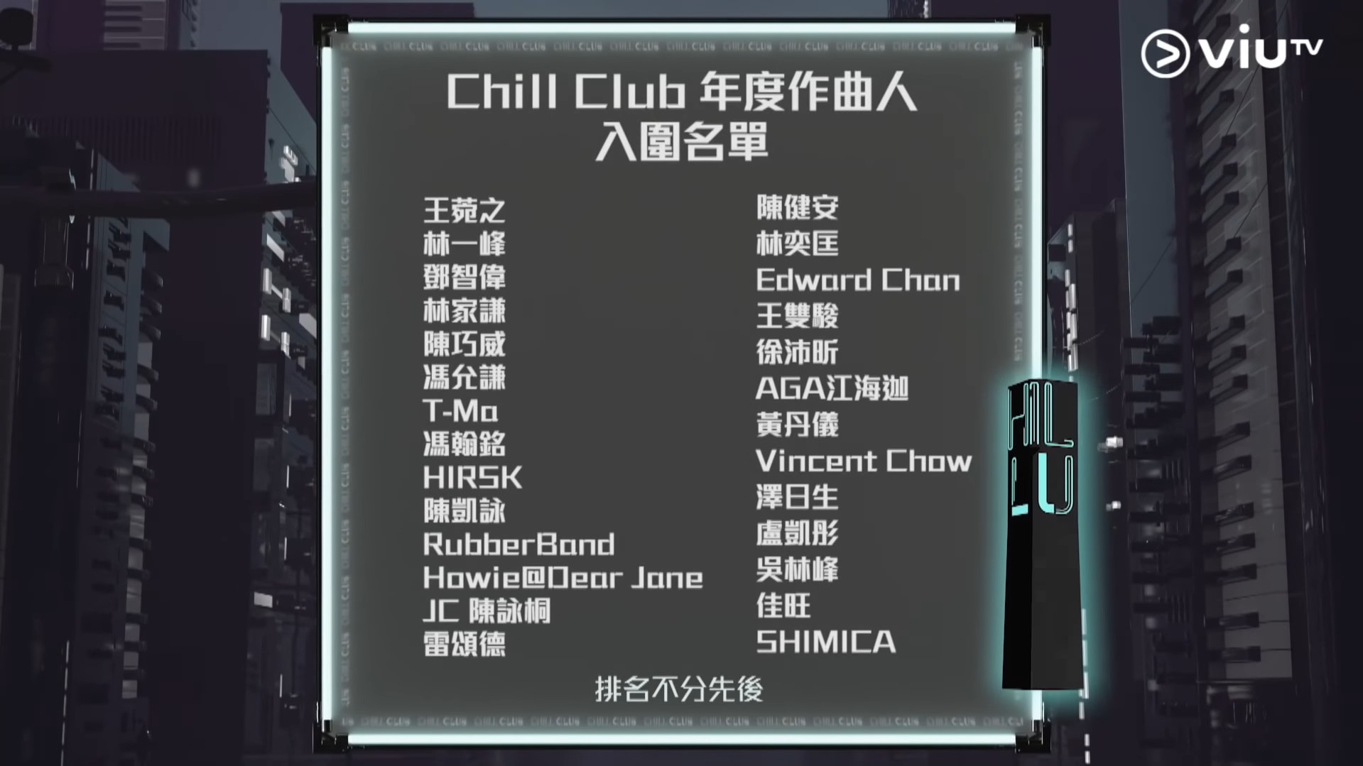 「Chill Club年度作曲人」共有52人角逐。（影片截圖）