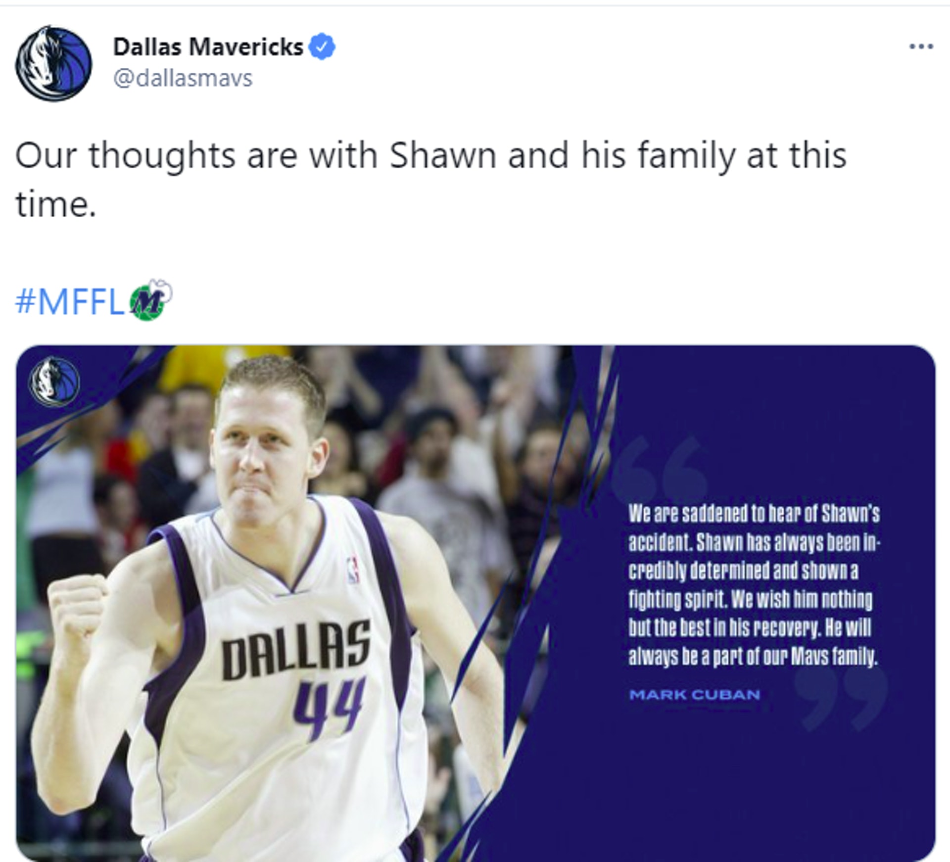 獨行俠發表聲明支持伯特利。(獨行俠官方Twitter截圖)