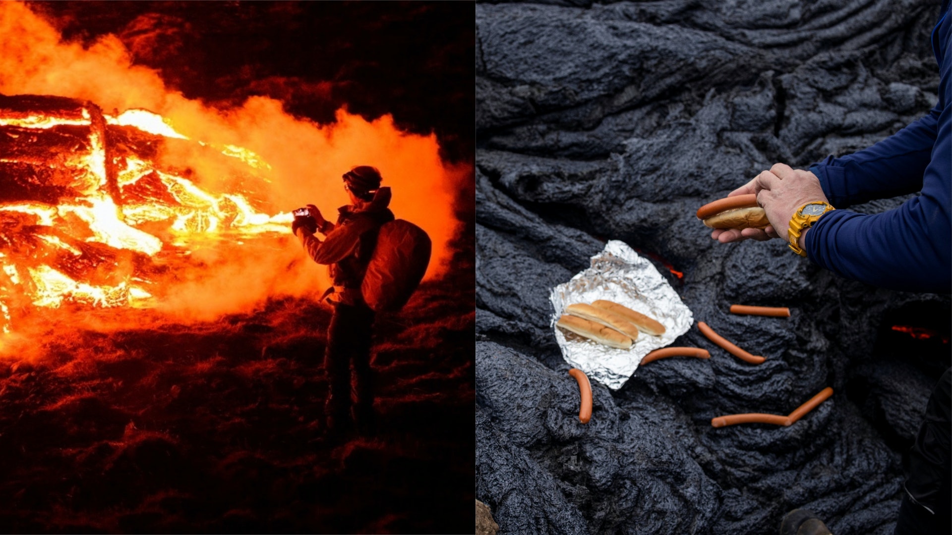 冰島火山爆發熔岩猛流 大批遊客上山朝聖打卡兼製「火山烤熱狗」 冰島火山爆發熔岩猛流 大批遊客上山朝聖打卡兼製「火山烤熱狗」