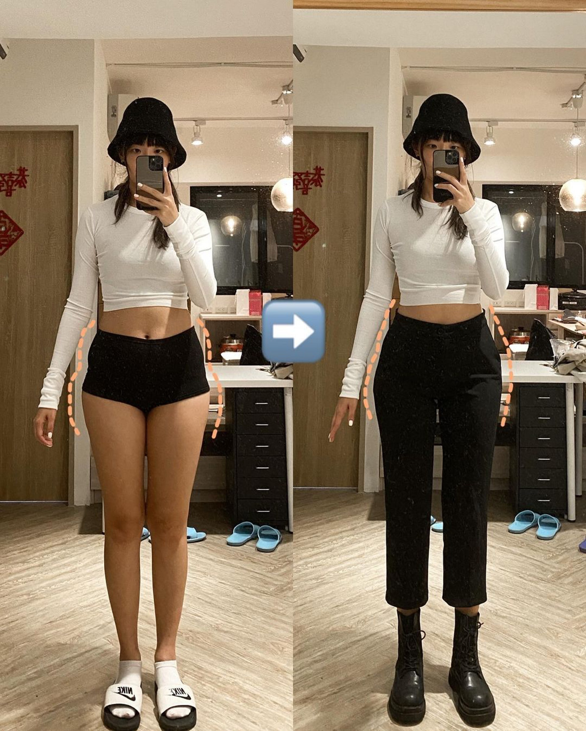 剪裁俐落的西裝褲永遠都是顯瘦良物,臀部較大的女生選西裝褲時注意材質要挺身、有彈性,舒適之餘也不會突顯缺點。(IG@robertzona)