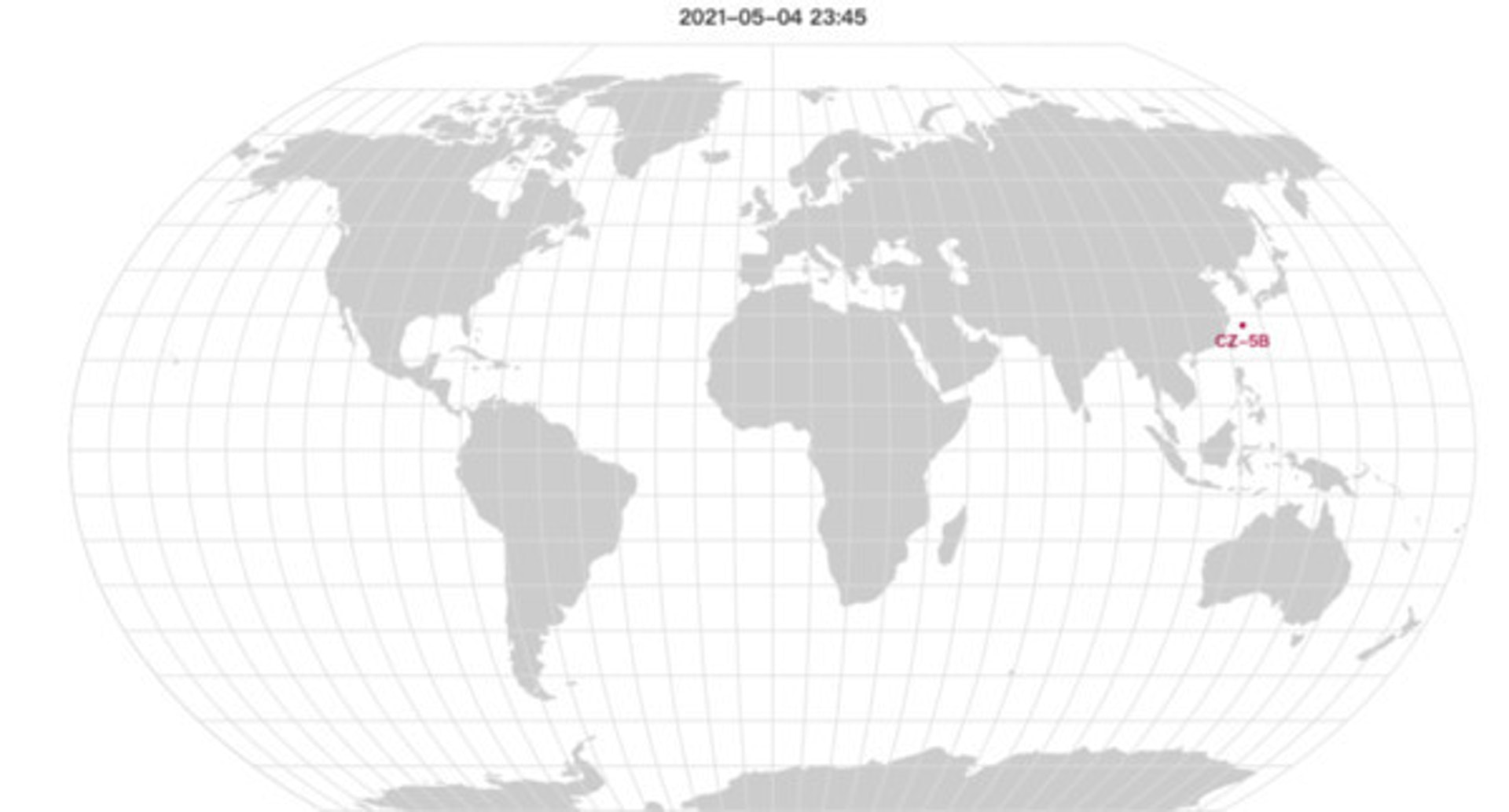 長征5B火箭在軌道繞行,於4日深夜23時45分通過台灣上空。(活動衛星軌道數據動態網站) 長征5B火箭在軌道繞行,於4日深夜23時45分通過台灣上空。(活動衛星軌道數據動態網站)