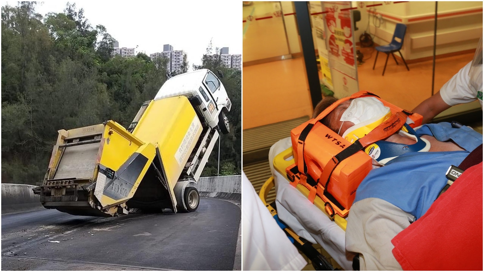 沙田廢物站垃圾車無收車斗撞門框向後傾司機被困 香港01 突發