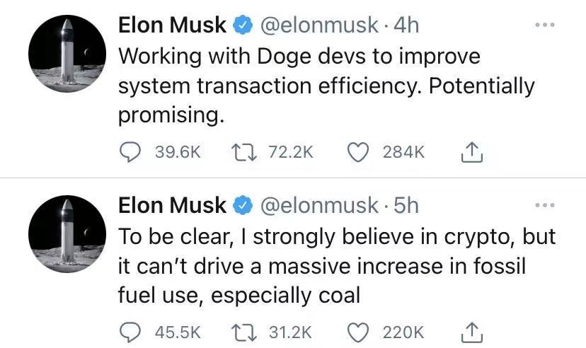 Elon Musk再批比特幣不環保將助提高「狗狗幣」交易效率