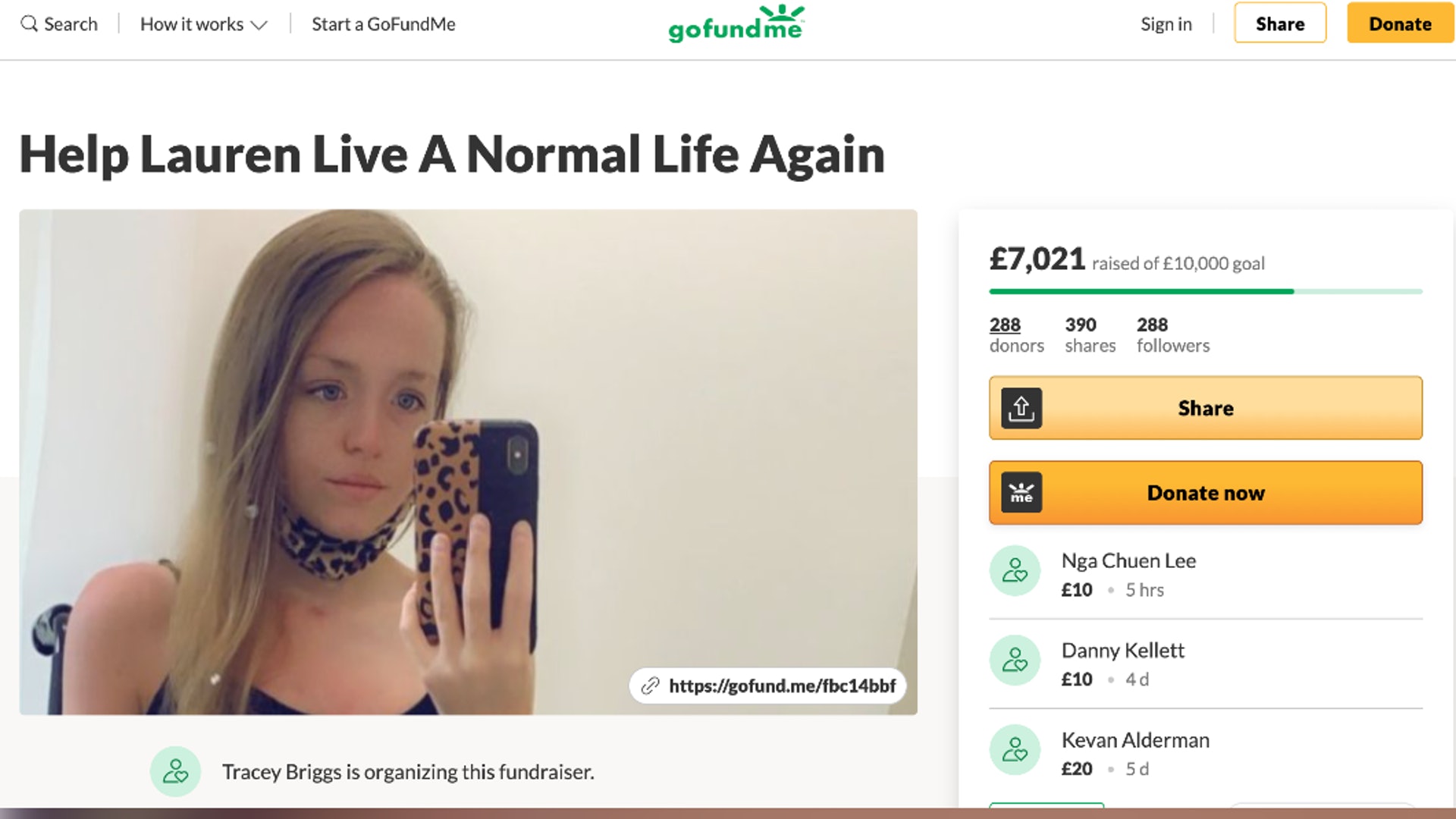 布里格斯的母親為女兒設立了募款網頁。(gofundme) 布里格斯的母親為女兒設立了募款網頁。(gofundme)