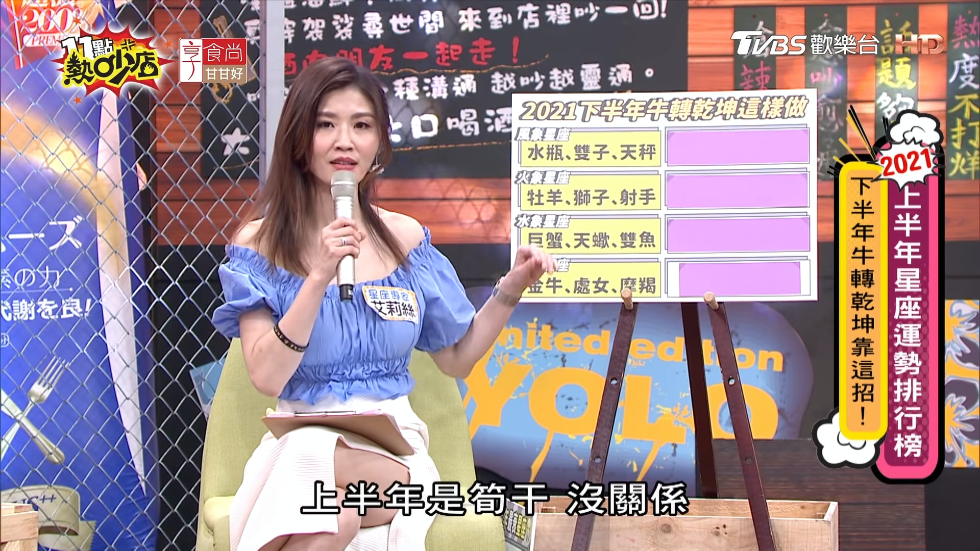 星座專家艾莉絲在節目上分享12星座下半年開運法。(《11點熱吵店》影片截圖) 星座專家艾莉絲在節目上分享12星座下半年開運法。(《11點熱吵店》影片截圖)