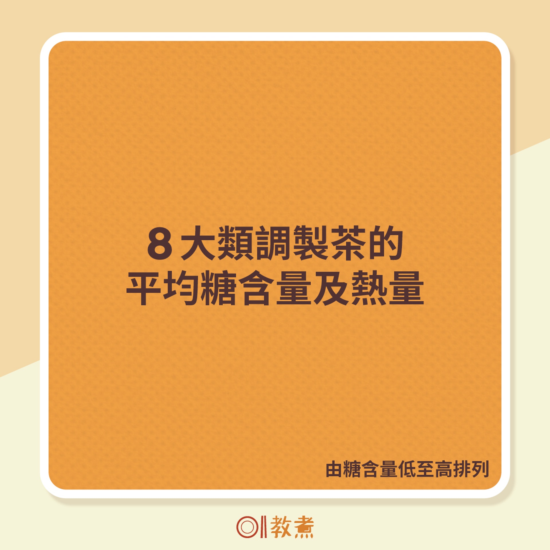 8大類調製茶的平均糖含量及熱量。 8大類調製茶的平均糖含量及熱量。