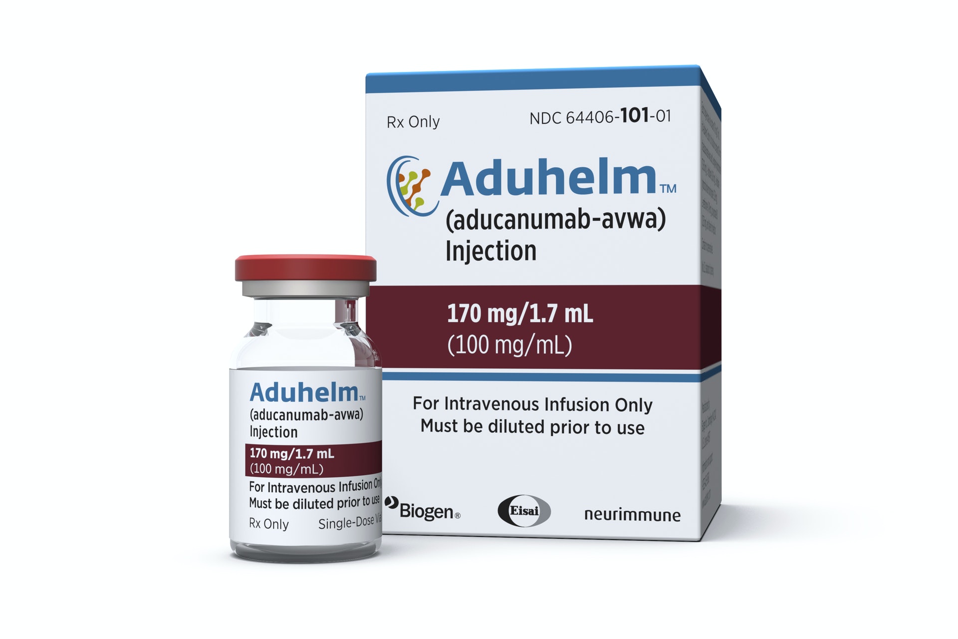 圖為阿茲海默症藥物Aduhelm的產品影像。美國FDA在6月7日批准了Aduhelm的使用。（AP）