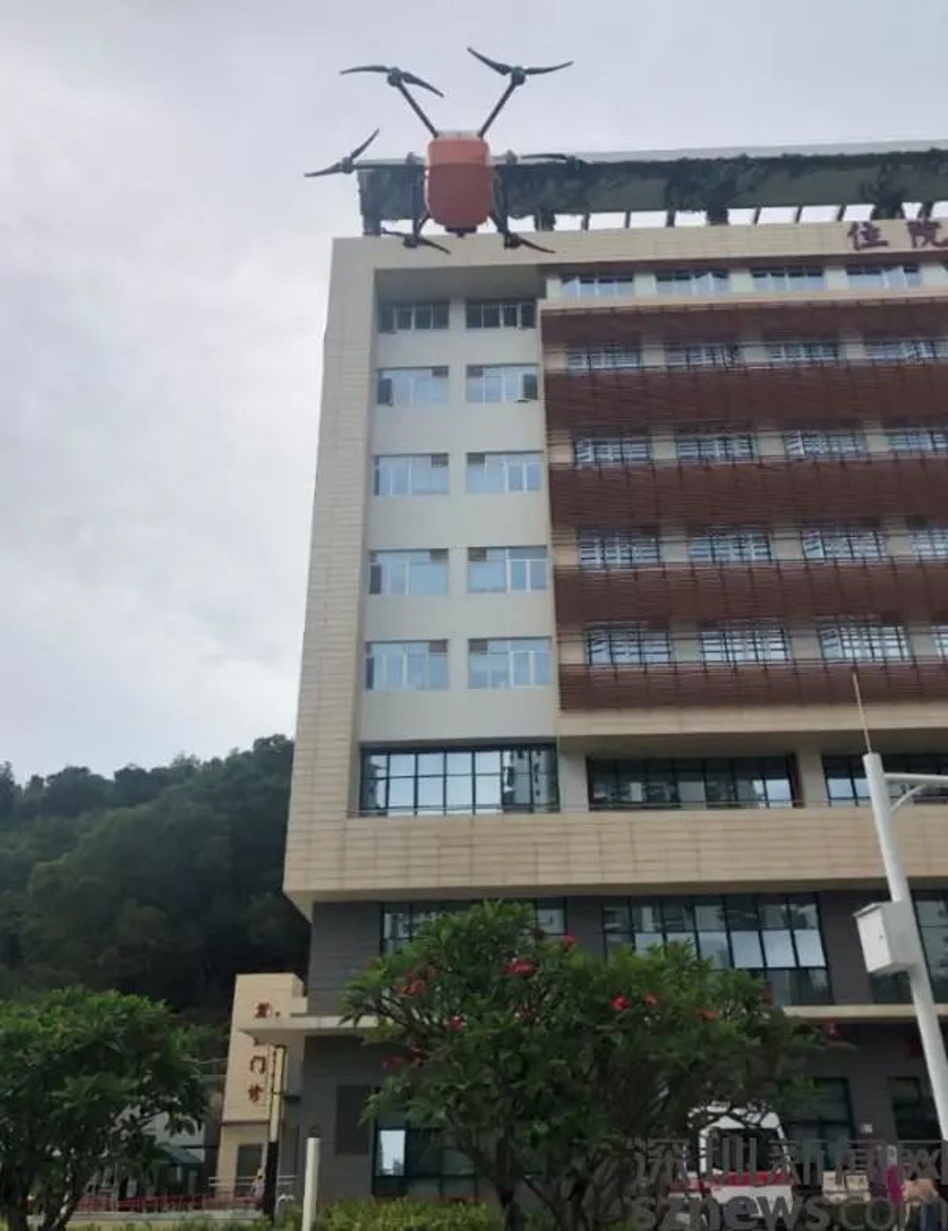 無人機從羅湖中醫院起飛。(深圳新聞網) 無人機從羅湖中醫院起飛。(深圳新聞網)