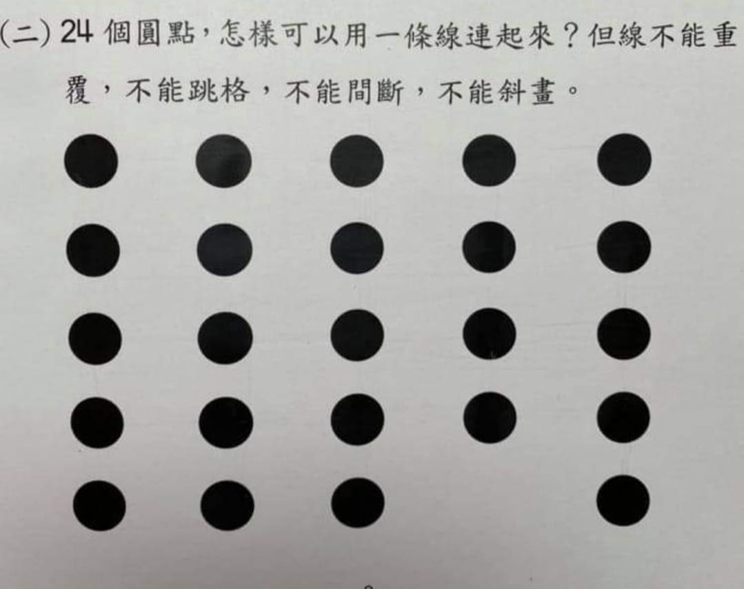 世紀難題瘋傳 如何用1條線將24個圓點連起 惡搞答案估佢唔到