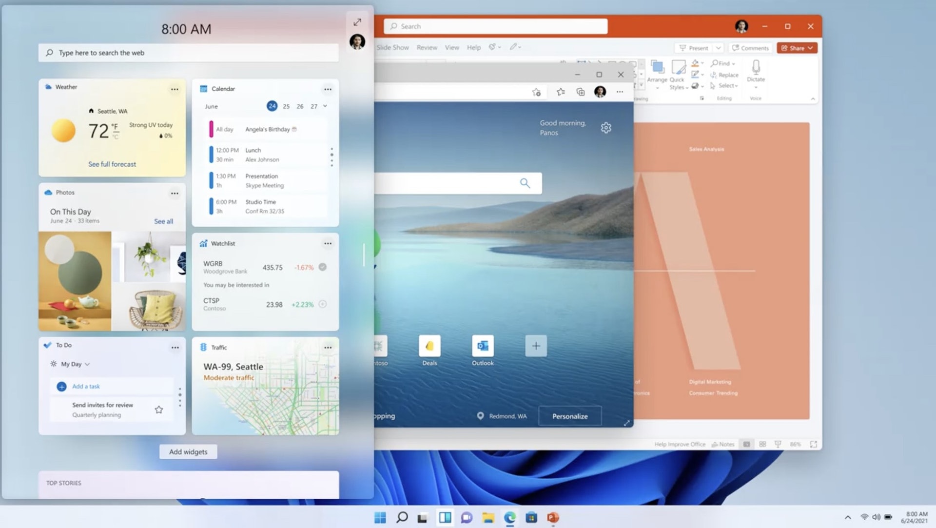Windows 11 大量使用半透、磨沙、圓角設計,為介面注入更溫和的感覺(圖 Microsoft) Windows 11 大量使用半透、磨沙、圓角設計,為介面注入更溫和的感覺(圖 Microsoft)