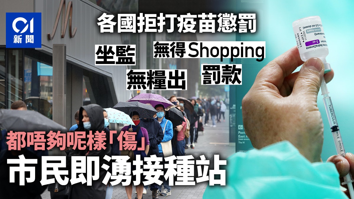 新冠疫苗︱多國拒打疫苗有懲罰 會入獄罰款停薪甚至不能登記購物 新冠疫苗︱多國拒打疫苗有懲罰 會入獄罰款停薪甚至不能登記購物