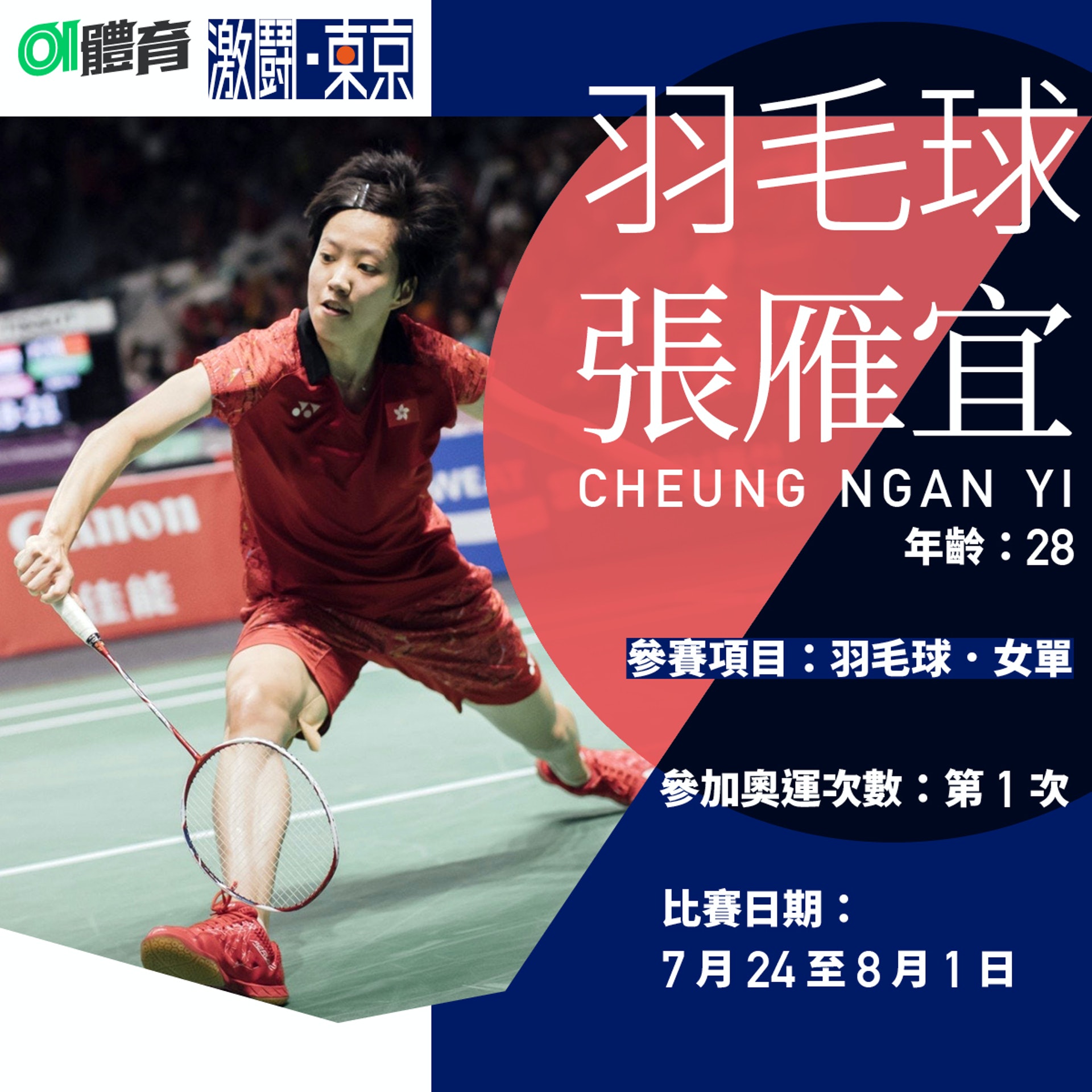 【東京奧運香港隊代表】張雁宜。(01美術製圖) 【東京奧運香港隊代表】張雁宜。(01美術製圖)