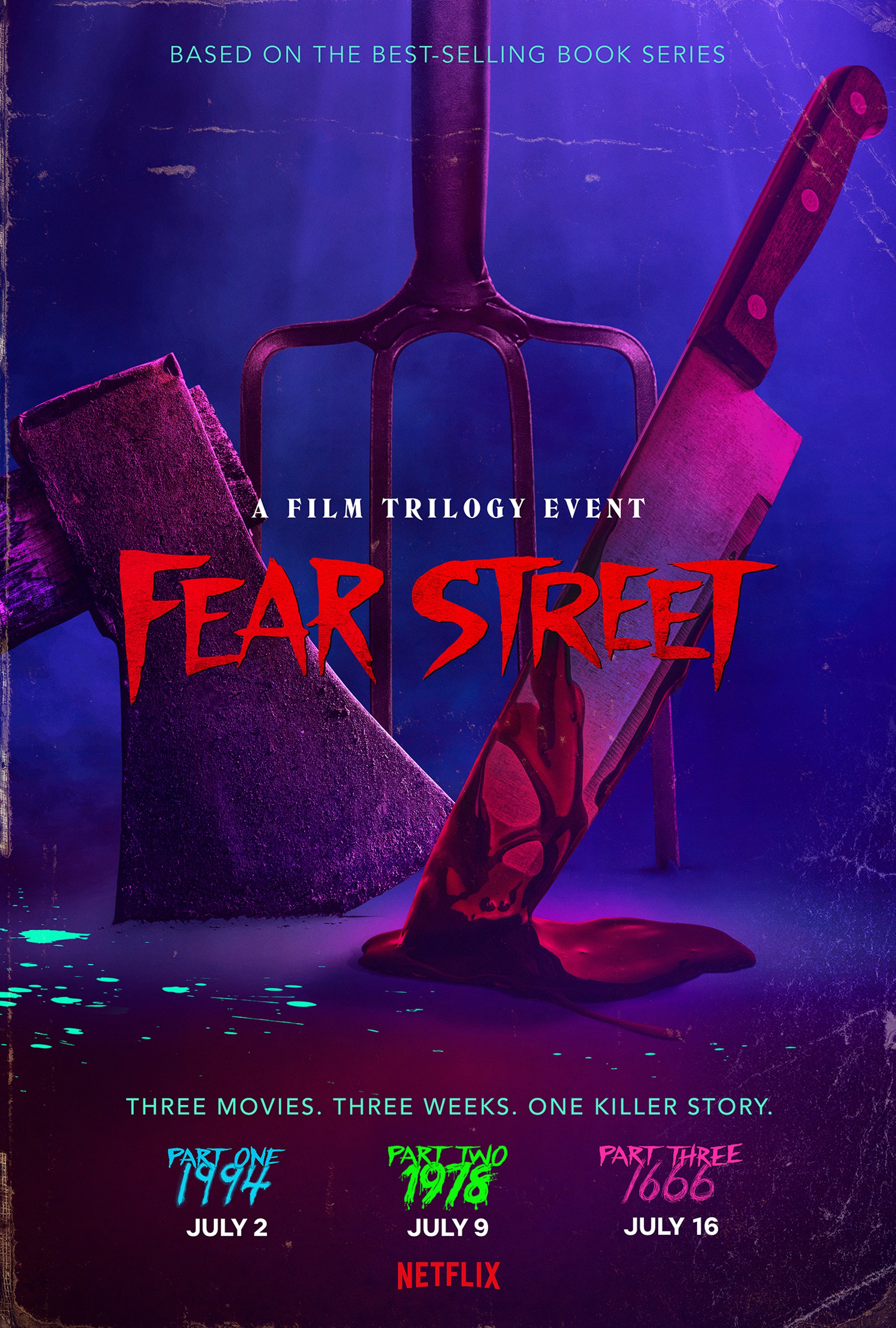《恐懼大街》(Fear Street)三部曲:《恐懼大街1:1994》、《恐懼大街2:1978》及《恐懼大街3:1966》。(Netflix) 《恐懼大街》(Fear Street)三部曲:《恐懼大街1:1994》、《恐懼大街2:1978》及《恐懼大街3:1966》。(Netflix)