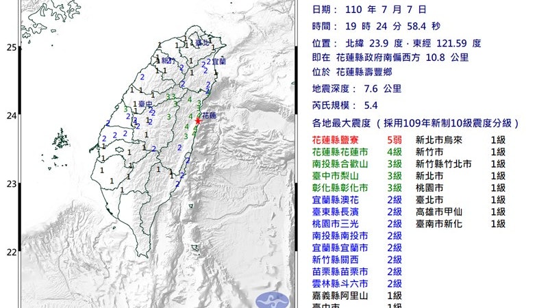 台灣花蓮縣發生5 4級地震北中南多個縣市有感 香港01 台灣新聞