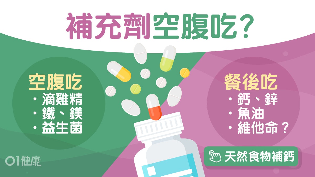 維他命|益生菌空腹吃鐵鈣補充劑不可同吃?維他命睡前或飯後服? 維他命|益生菌空腹吃鐵鈣補充劑不可同吃?維他命睡前或飯後服?