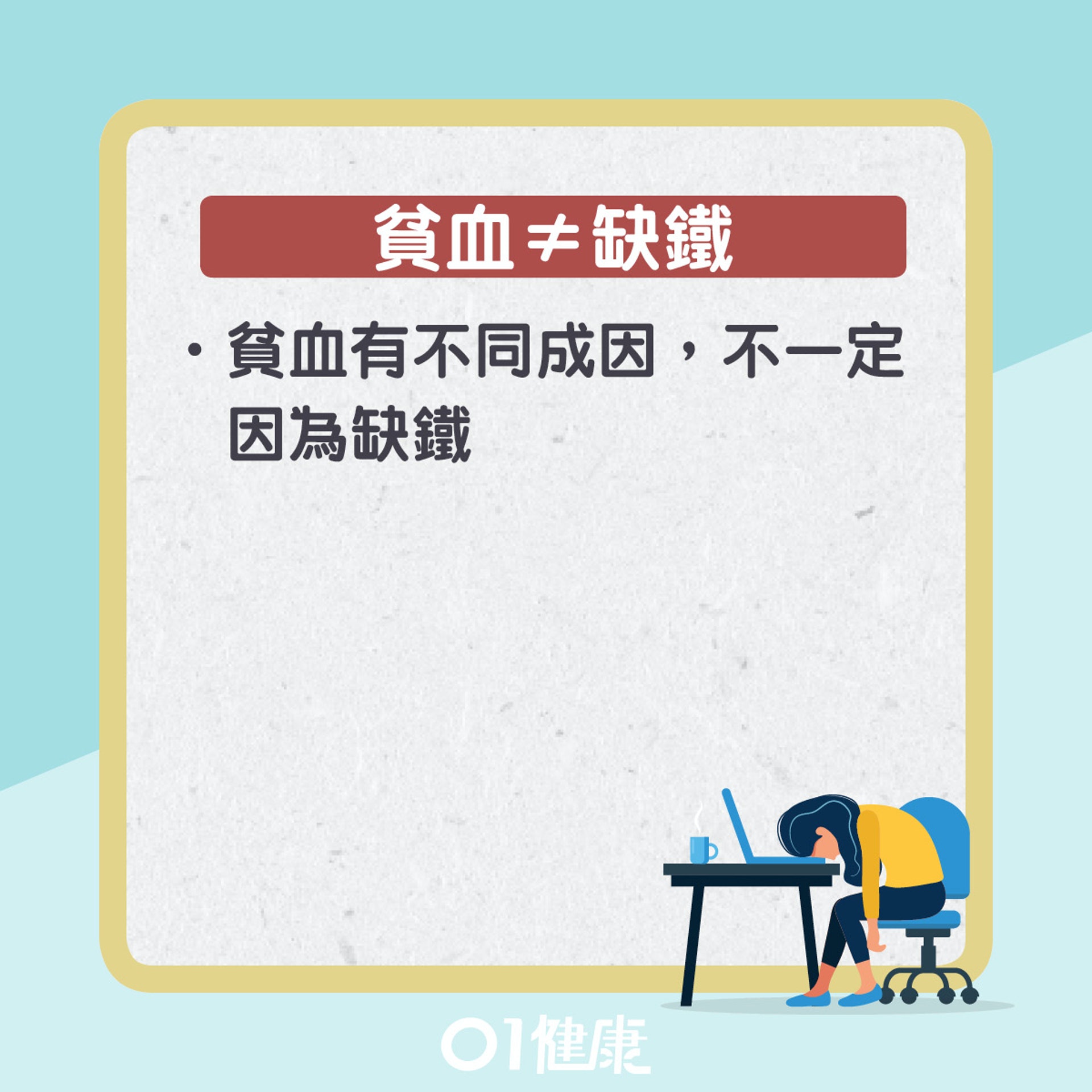 貧血不一定是缺鐵。(01製圖) 貧血不一定是缺鐵。(01製圖)