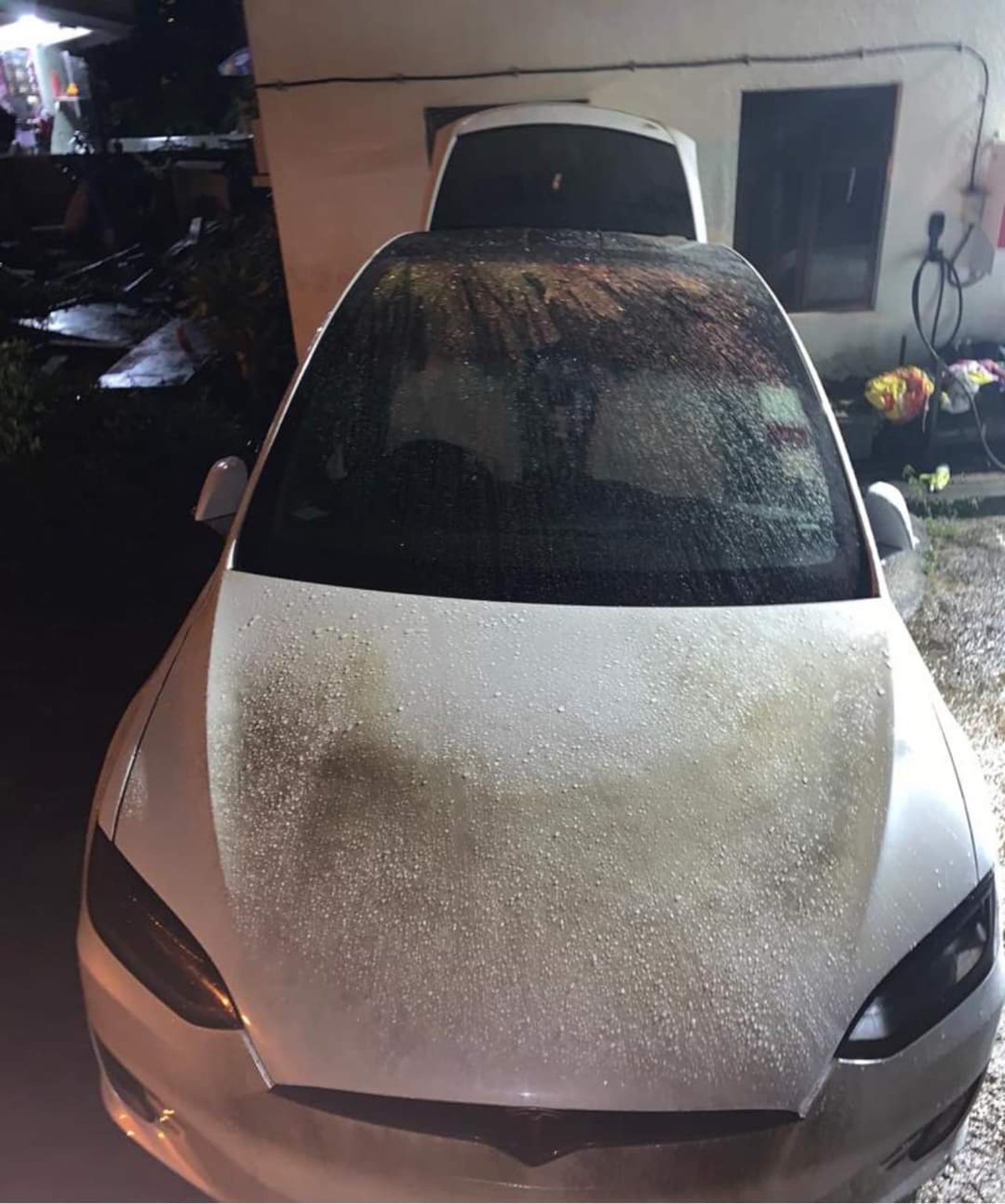 涉事Tesla車身有熏黑痕跡。(網上圖片) 涉事Tesla車身有熏黑痕跡。(網上圖片)