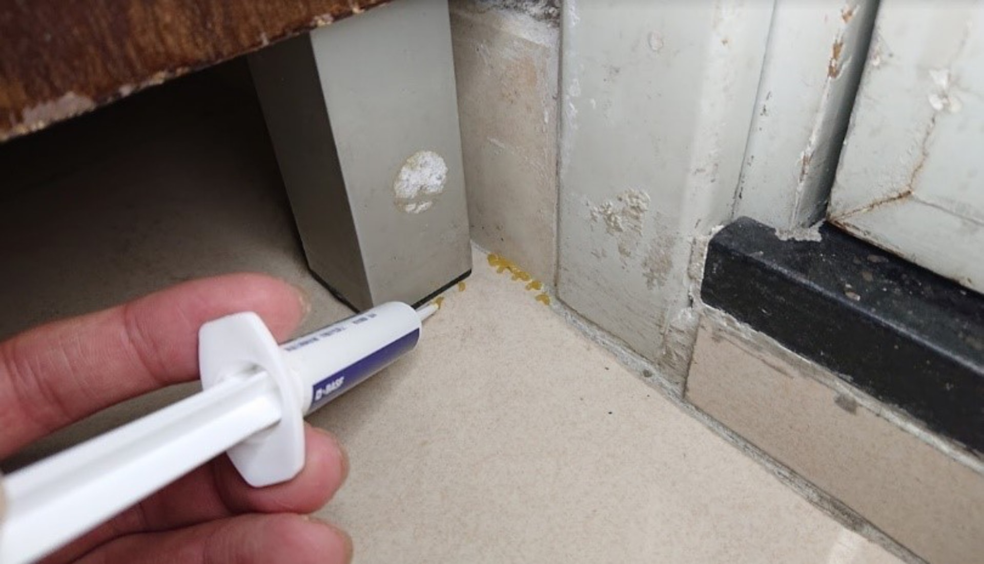 使用方法Step 2:將凝膠以點的方式施用於陰暗的角落或縫隙等曱甴出沒之處(紅出社授權使用)