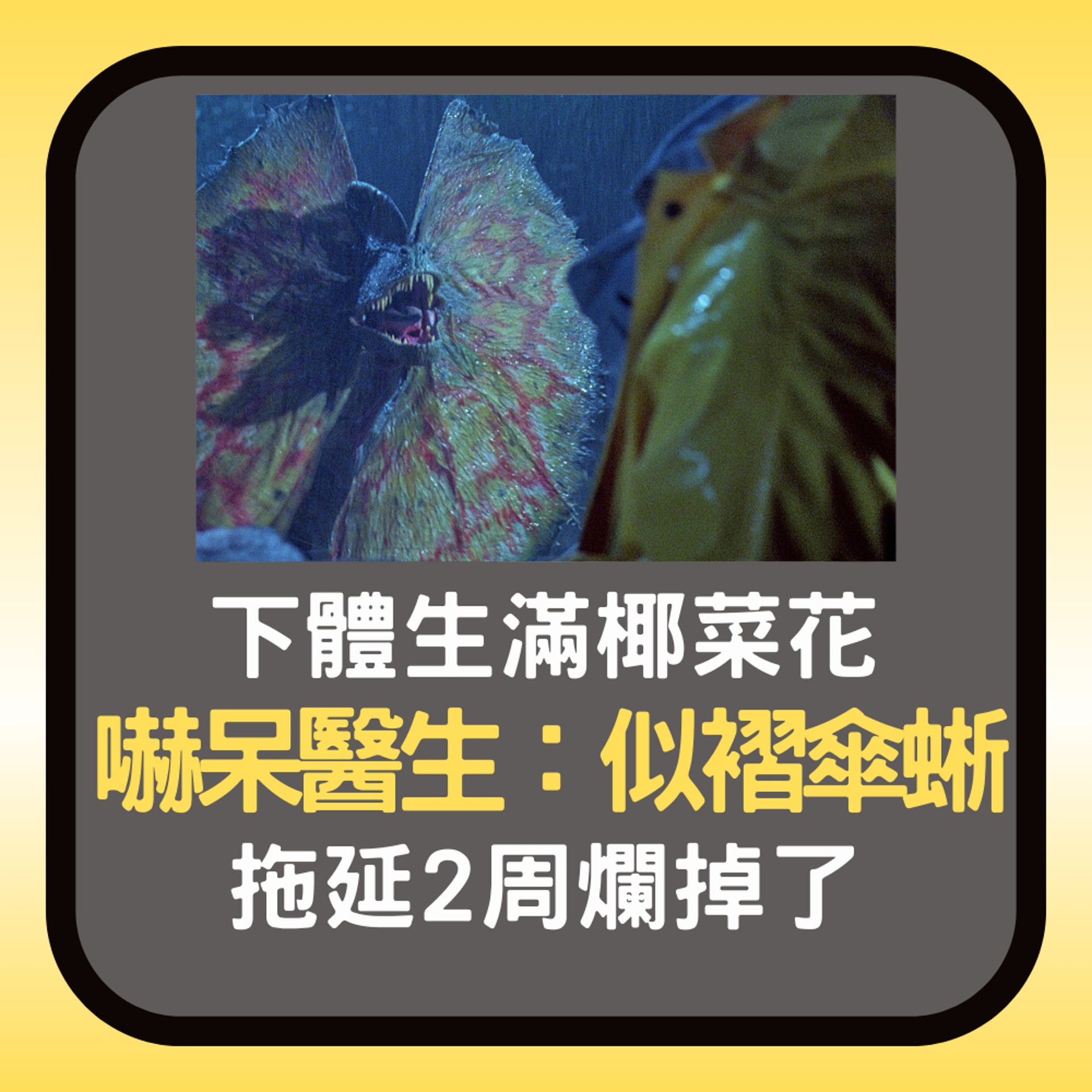 台男下體生滿椰菜花「拖兩周才求醫」(01製圖/《侏羅紀公園》劇照) 台男下體生滿椰菜花「拖兩周才求醫」(01製圖/《侏羅紀公園》劇照)