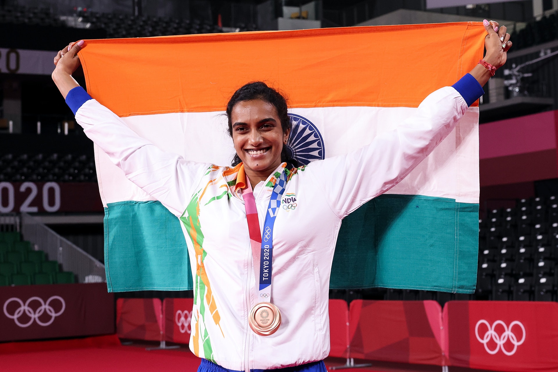 印度羽毛球女單代表仙杜 Sindhu 在東京奧運比賽時的風采。(Gettyimages) 印度羽毛球女單代表仙杜 Sindhu 在東京奧運比賽時的風采。(Gettyimages)