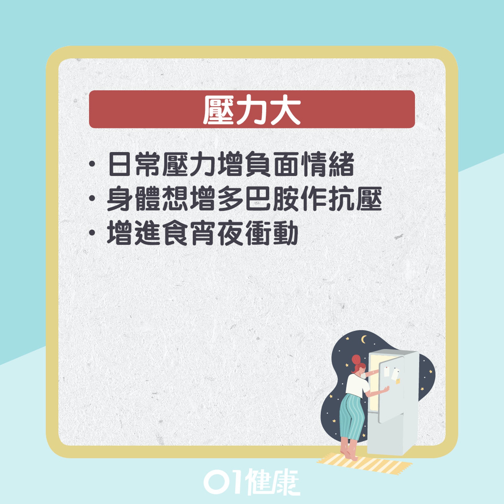 想吃宵夜原因。(01製圖) 想吃宵夜原因。(01製圖)