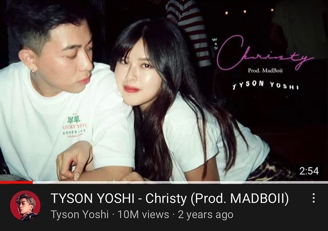《Christy》在YouTube點擊率突破1000萬，達成里程碑。（Tyson Yoshi Instagram圖片）