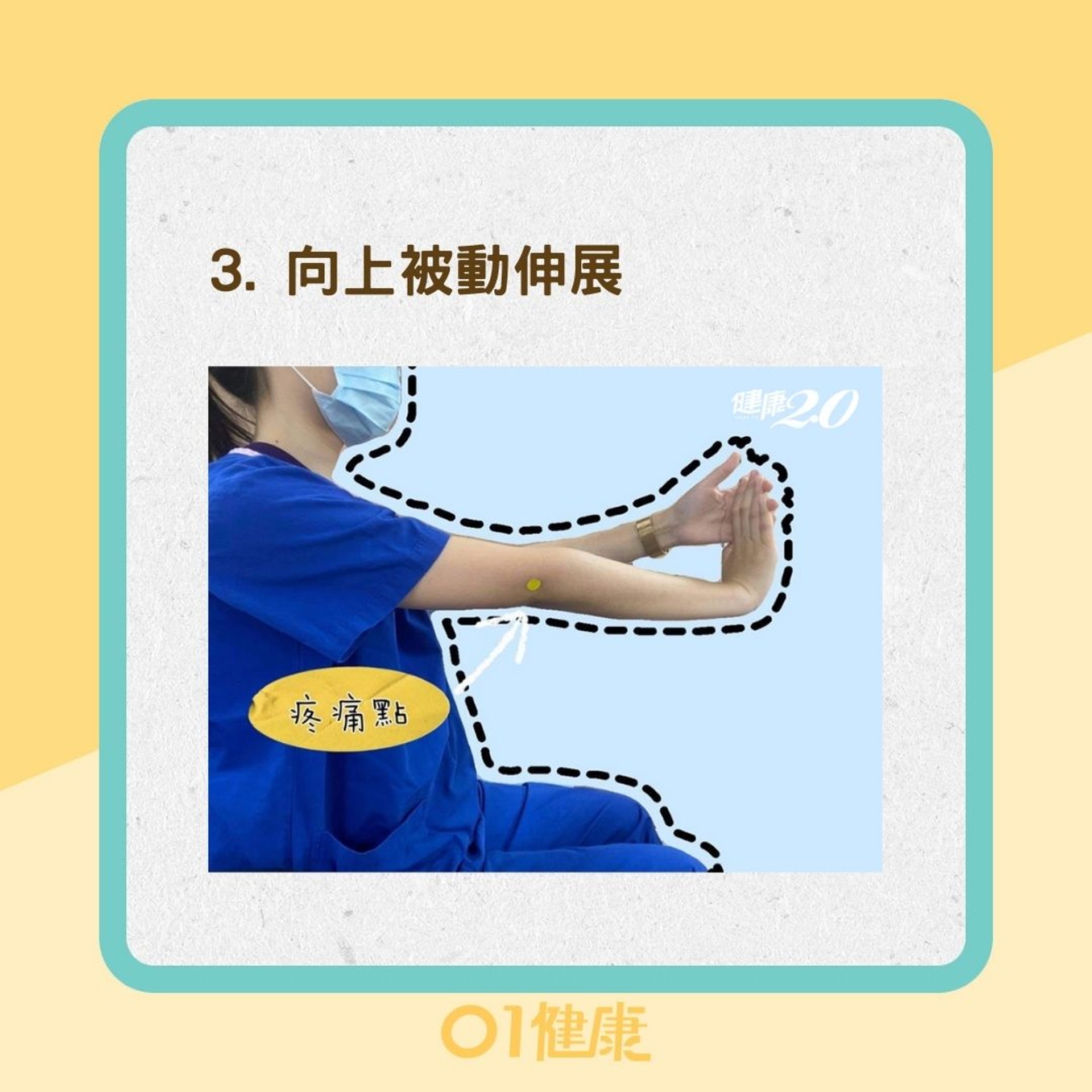 5招居家復健法(圖片來源:台灣衛生福利部台北醫院/01製圖) 5招居家復健法(圖片來源:台灣衛生福利部台北醫院/01製圖)