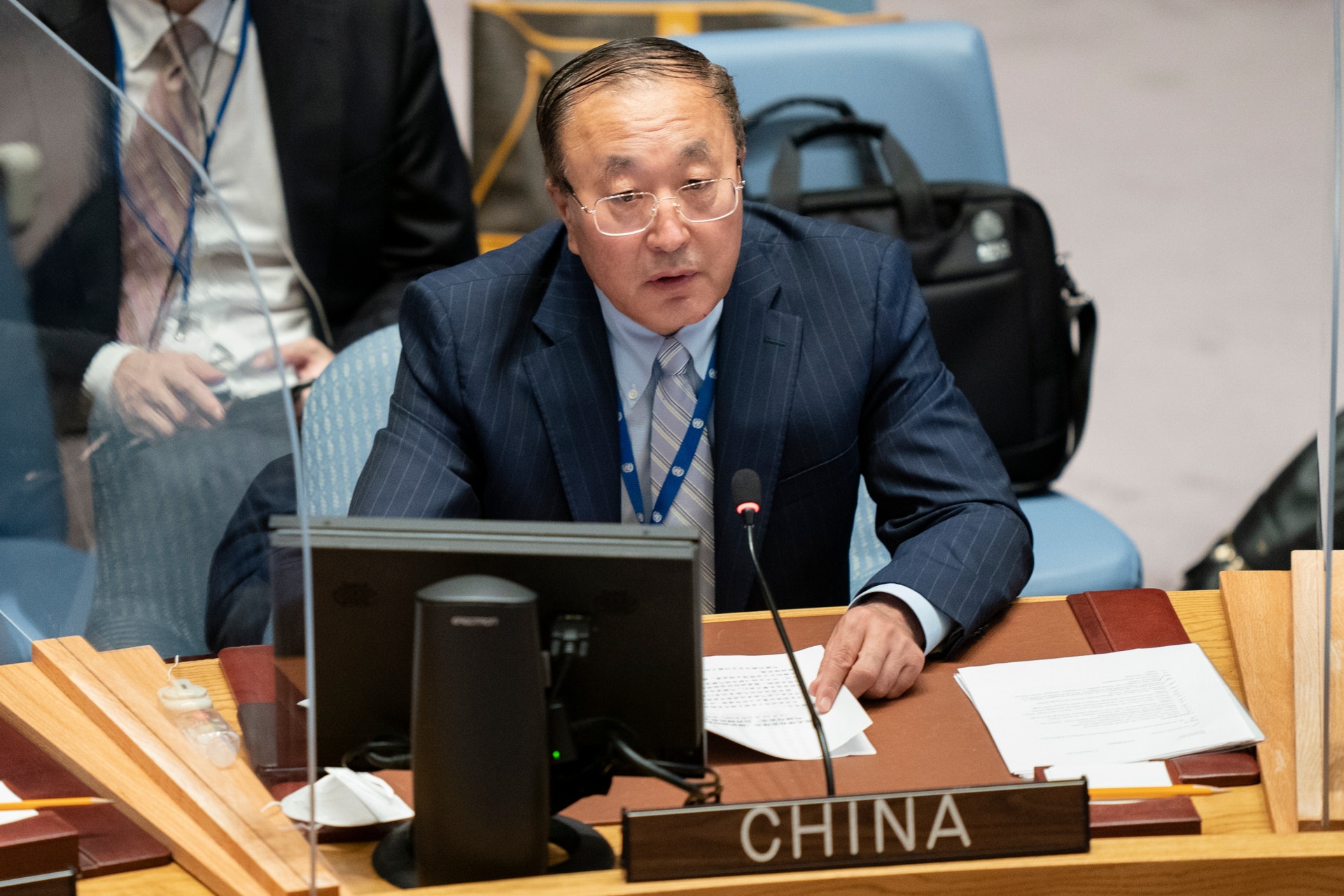联合国大会：图为中国常驻联合国代表张军2021年9月23日出席联合国大会第76届会议时的发言。 （AP）