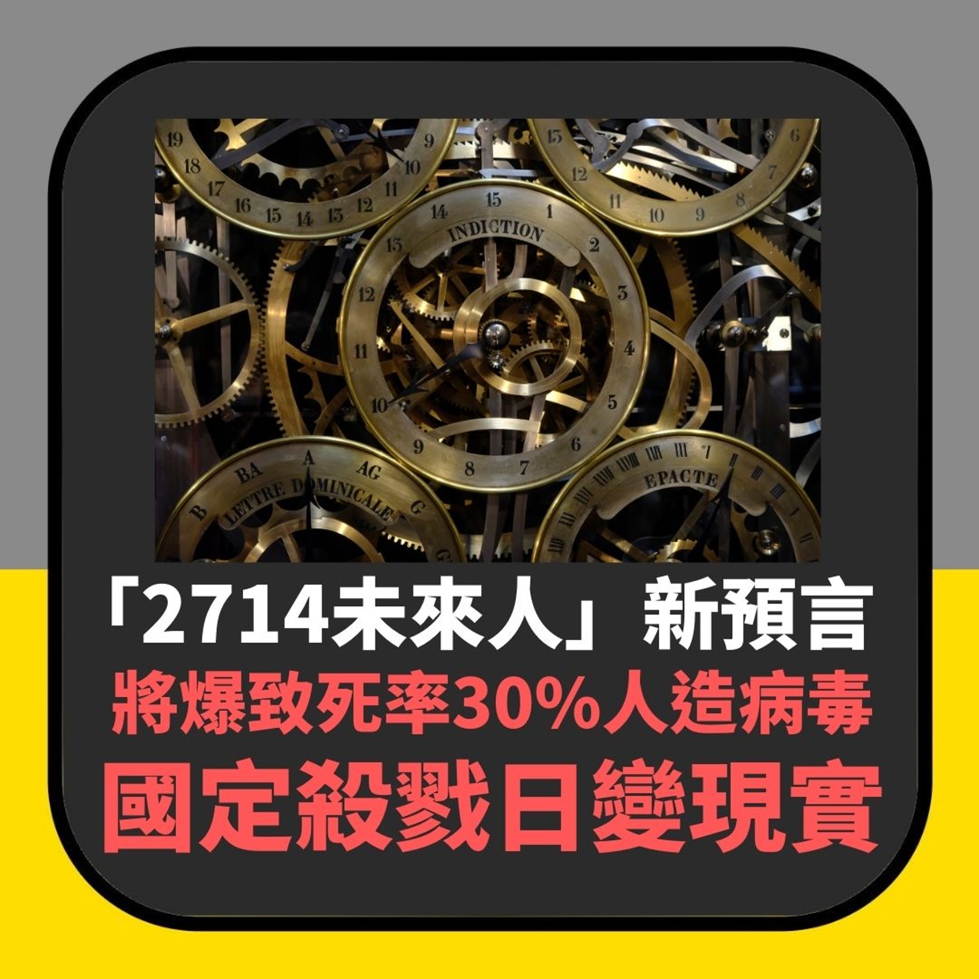 「2714未來人」新預言 將爆致死率30%人造病毒 國定殺戮日變現實(01製圖) 「2714未來人」新預言 將爆致死率30%人造病毒 國定殺戮日變現實(01製圖)