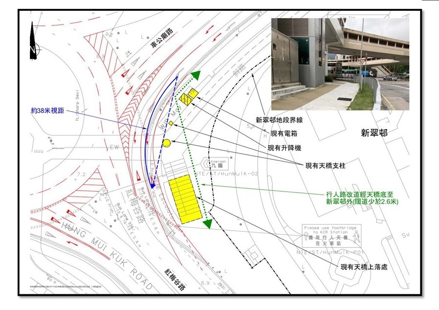 運輸署建議擴闊近新翠邨外馬路，容許車輛沿大圍迴旋處轉入紅梅谷路。(區議會文件)