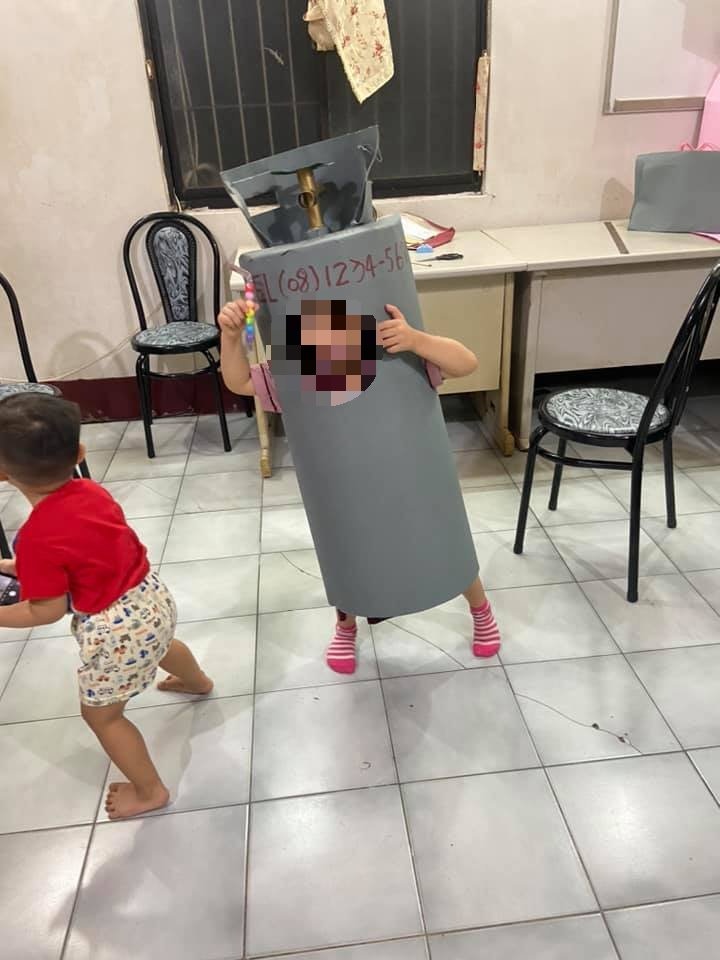台媽發揮創意為萌娃設計煤氣桶造型（FB@爆廢公社公開版）